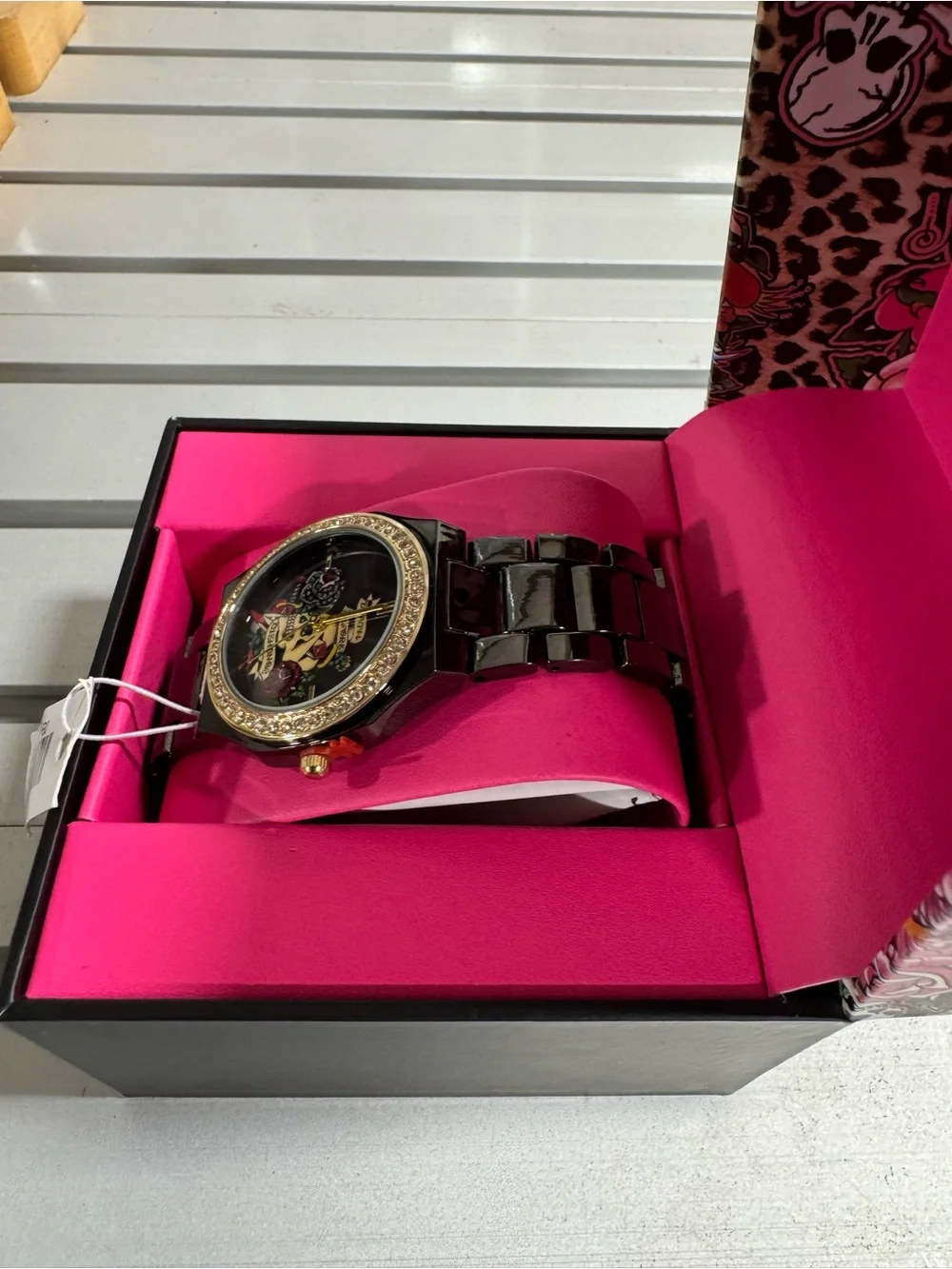 Ed Hardy Women’s Black Steel Quartz Skull Dial Watch